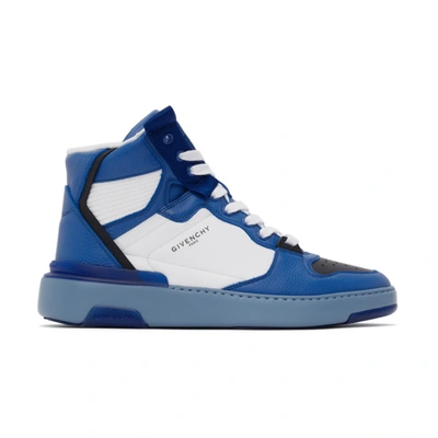 Givenchy Blue Three-toned Wing High-top Trainers In 114 White/b
