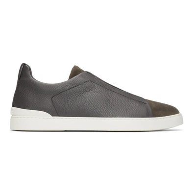 Ermenegildo Zegna Triple Stitch Full-grain Leather And Suede Slip-on Sneakers In Grey