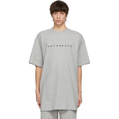 Vetements Logo-print Oversize T-shirt In Grey Melange 1461986