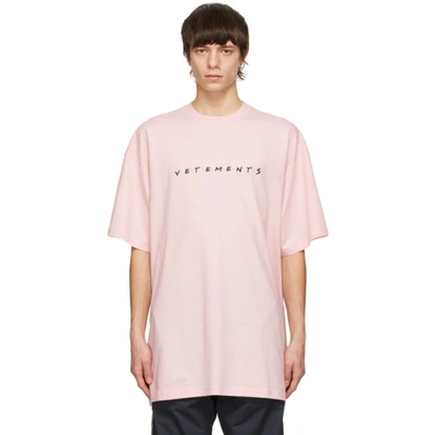 Vetements Friendly Logo-embroidered Cotton T-shirt In Baby Pink 14619864