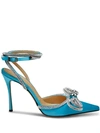 Mach&mach Women's Double Bow Silk Satin Pumps In Ocean Blue