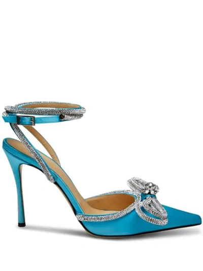 Mach&mach Women's Double Bow Silk Satin Pumps In Blue