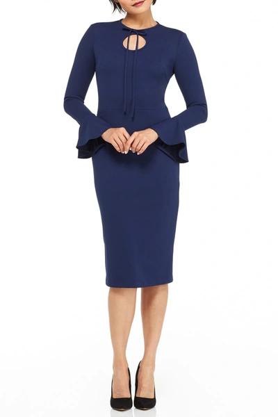 Maggy London Joanna Bell Sleeve Cutout Midi Dress In Dark Navy