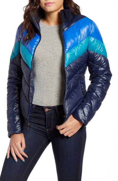 Andrew Marc Colorblock Chevron Puffer Jacket In Stormy Nig