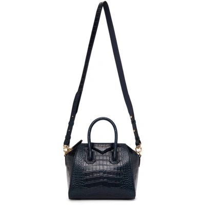 Givenchy Navy Croc Mini Antigona Bag In 410 Navy