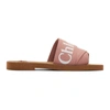 CHLOÉ PINK LOGO WOODY FLAT MULES