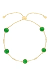 Effy 14k Yellow Gold Bezel Set Green Jade & White Sapphire Station Adjustable Slide Bracelet In Green