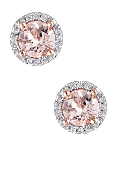 Delmar Faceted Morganite & Pave Diamond Trim Post Earrings In Pink