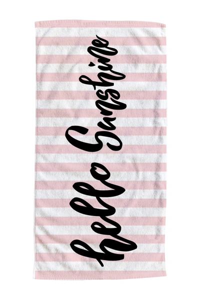 Moda At Home Hello Sunshine Beach Towel In Pink/white Stripe W/black