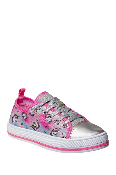 Josmo Kids' Metallic Unicorn Print Canvas Sneaker In Pink/silver