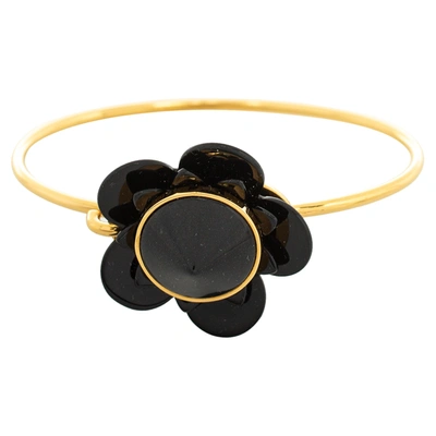 Pre-owned Fendi Black Resin Gold Tone Flowerland Bracelet M
