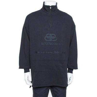 Pre-owned Balenciaga Dark Grey Cotton Logo Embroidered Drop Shoulder Oversized Sweatshirt M