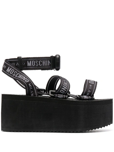 MOSCHINO LOGO-STRAP FLATFORM SANDALS