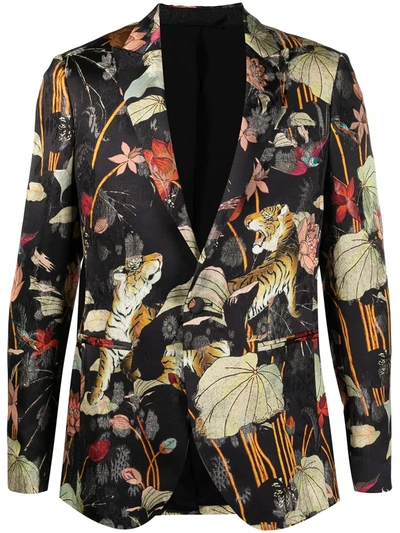 Etro Semi-traditional Tiger And Water Lily Print Jacket In Black
