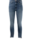 Mother High Waisted Looker Ankle Fray Jeans In Blue