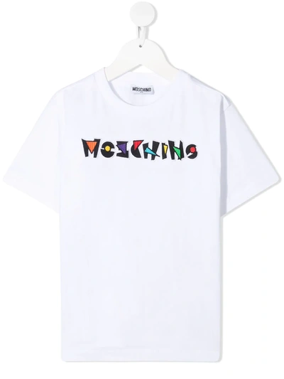Moschino Kids' Logo-embroidered T-shirt In White