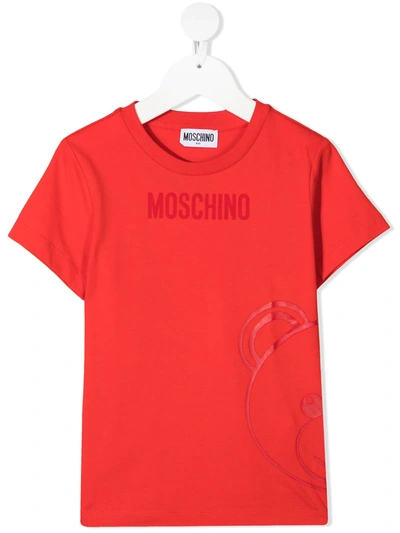 Moschino Teen Bear-motif Logo-print T-shirt In Red