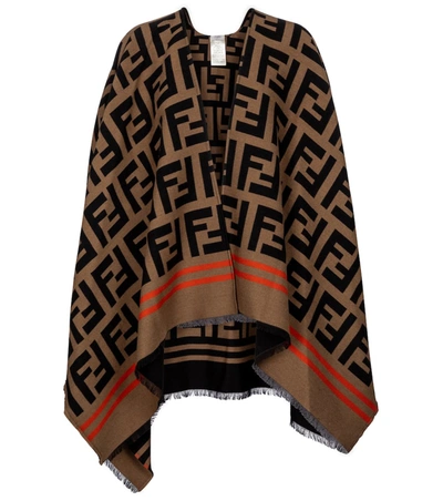 Fendi Ff Jacquard Wool And Silk Cape In Brown