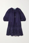 Melissa Odabash Ashley Lace-trimmed Broderie Anglaise Cotton Kaftan In Navy