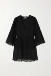 Melissa Odabash Victoria Lace-trimmed Broderie Anglaise Cotton Mini Dress In Black