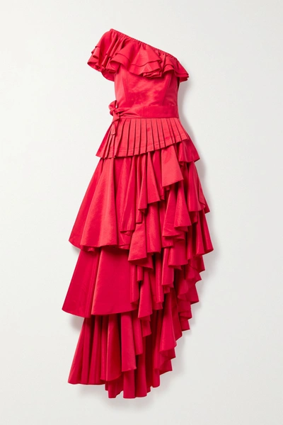 Artclub + Net Sustain Casa Mollino Convertible Asymmetric Ruffled Faille Dress In Red