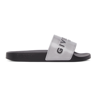Givenchy Metallic-effect Logo-detail Slides In Silver