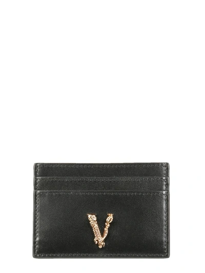 Versace Card Holder With Virtus Logo In Black