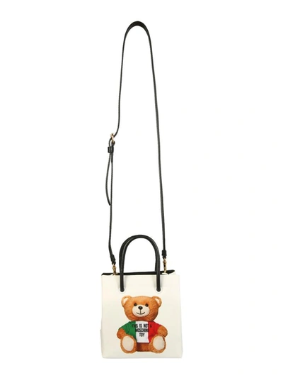 Moschino Mini Tote Bag With Italian Teddy Bear Print In White