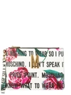 MOSCHINO POUCH WITH SLOGAN FLOWERS PRINT