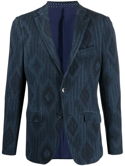 Etro Diamond-jacquard Cotton-blend Tweed Blazer In Blue
