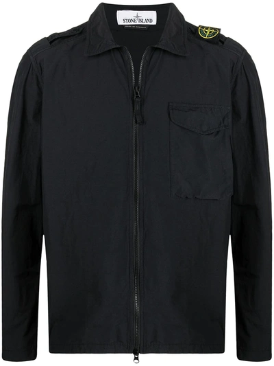 Stone Island Logo-patch Button-down Regular-fit Shell Overshirt In Black
