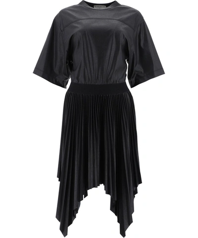 Givenchy Satin Logo Fit-&-flare Pleated Shirtdress In Black