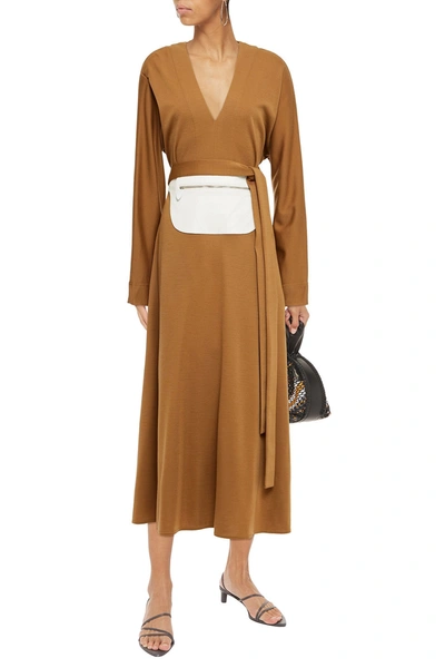 Lanvin Leather-paneled Wool Maxi Dress In Brown