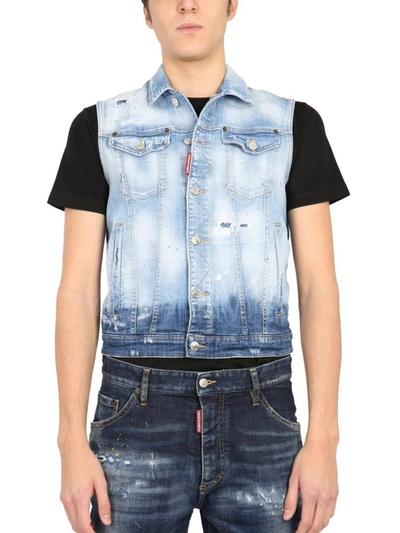 Dsquared2 Men's Classic Distressed Denim Vest In Blue