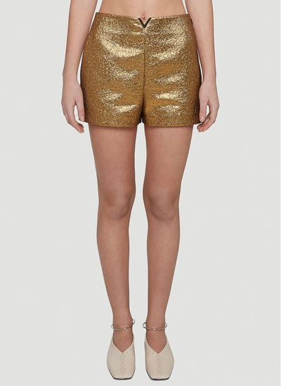 Valentino V Logo Metallic Shorts In Gold