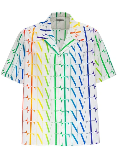 Valentino Men's Allover Multicolor Vltn Logo Pocket Shirt In White