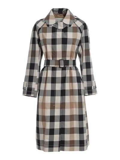 Max Mara Check Cotton Gabardine Trench Coat In Multicolor