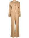 Nanushka Belted Cotton-blend Gabardine Wide-leg Jumpsuit In Brown