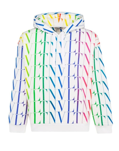 Valentino White Hoodie With Multicolour All Over Vltn Print