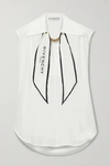 GIVENCHY CHAIN-EMBELLISHED TIE-NECK SILK CREPE DE CHINE BLOUSE