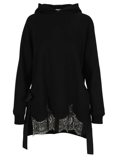 Valentino Lace Trim Bow-embellished Hoodie In Black