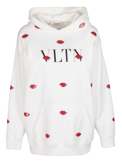 Valentino Sequined Printed Cotton-blend Hoodie In White