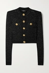 BALMAIN BUTTON-EMBELLISHED METALLIC JACQUARD-KNIT CARDIGAN