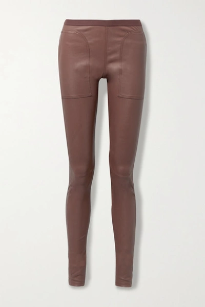 Rick Owens Stretch-leather And Cotton-blend Leggings In Plum
