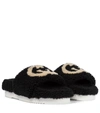 Gucci Eileen Logo Genuine Shearling Slide Sandal In Black