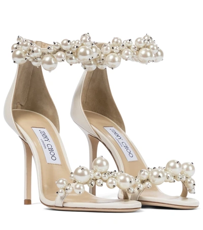 Jimmy Choo Maisel 100 Faux Pearl-embellished Leather Sandals In Beige Natural