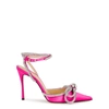 Mach&mach Double Bow Crystal-embellished Neon Pvc And Patent-leather Pumps In Fuchsia