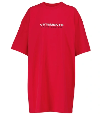 Vetements Embroidered-logo Cotton T-shirt In Red