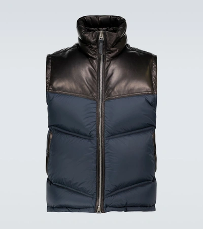 Tom Ford Nylon And Leather Down-filled Gilet In Blue