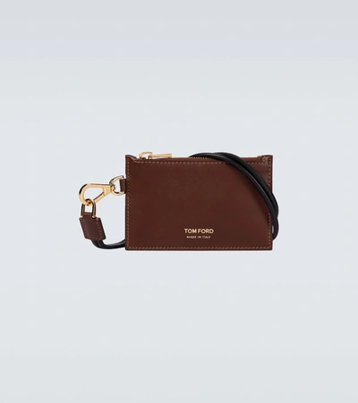 Tom Ford Leather Wallet With Neck Strap In Brown